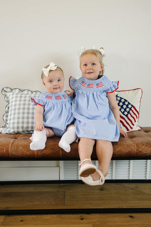 Baby Girl Flag Gingham Smocked Bubble | Cotton