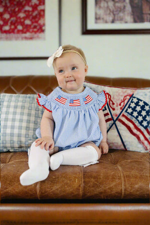 Baby Girl Flag Gingham Smocked Bubble | Cotton