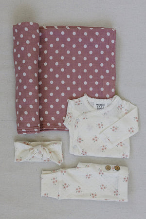 Timeless Pink Floral Pointelle Layette Cotton Set