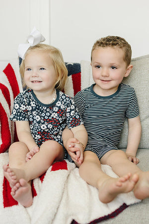 Navy Stripes Ribbed Cozy Shorts Set | Bamboo