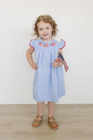 Flag Gingham Smocked Dress | Cotton