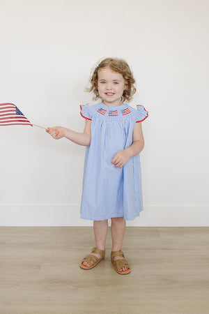 Flag Gingham Smocked Dress | Cotton