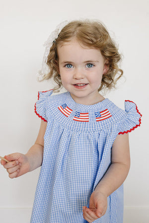 Flag Gingham Smocked Dress | Cotton