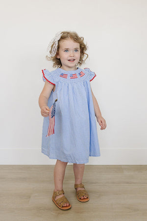 Flag Gingham Smocked Dress | Cotton