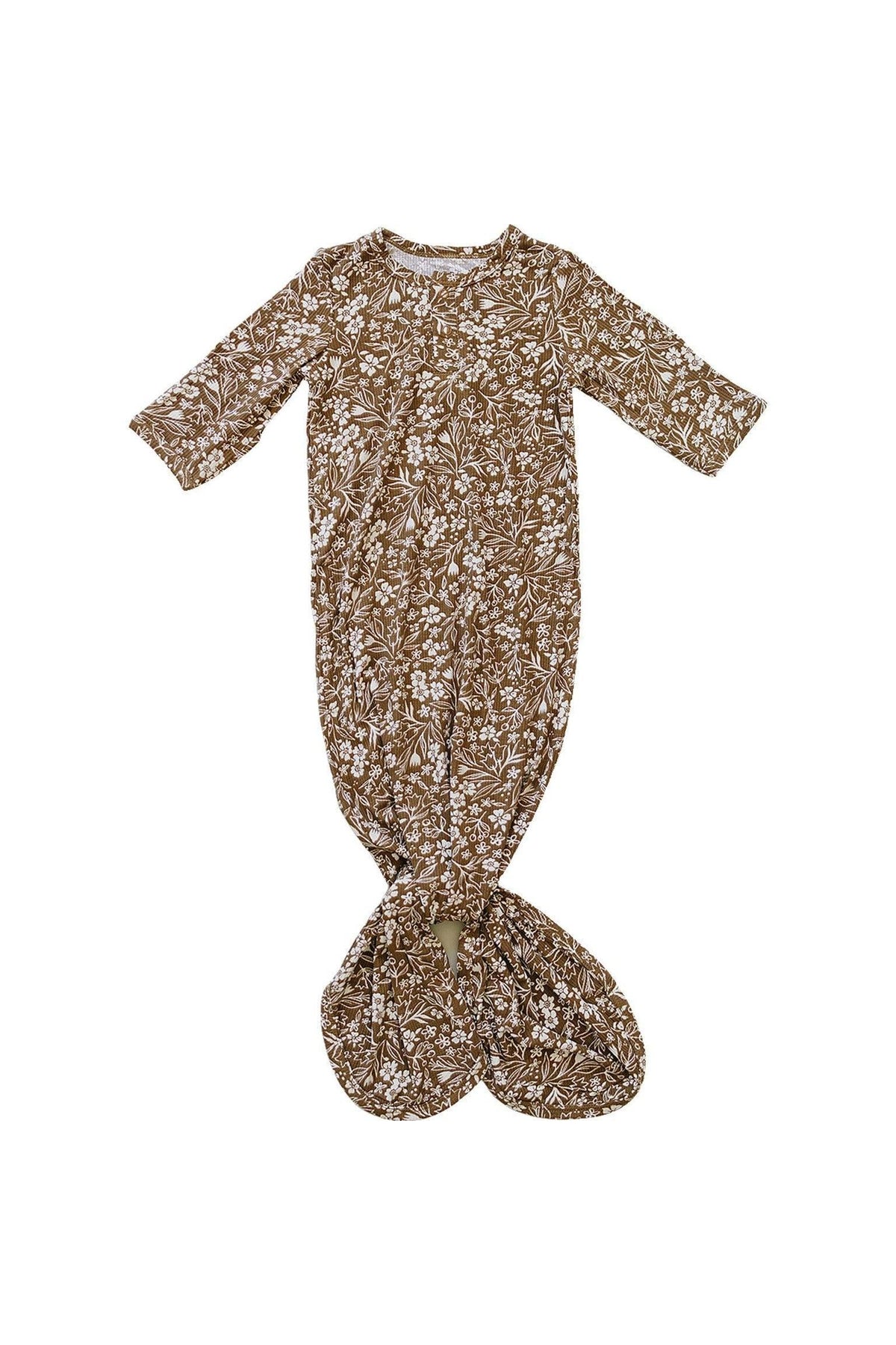 Brown Floral Ribbed Knot Gown |  Bamboo