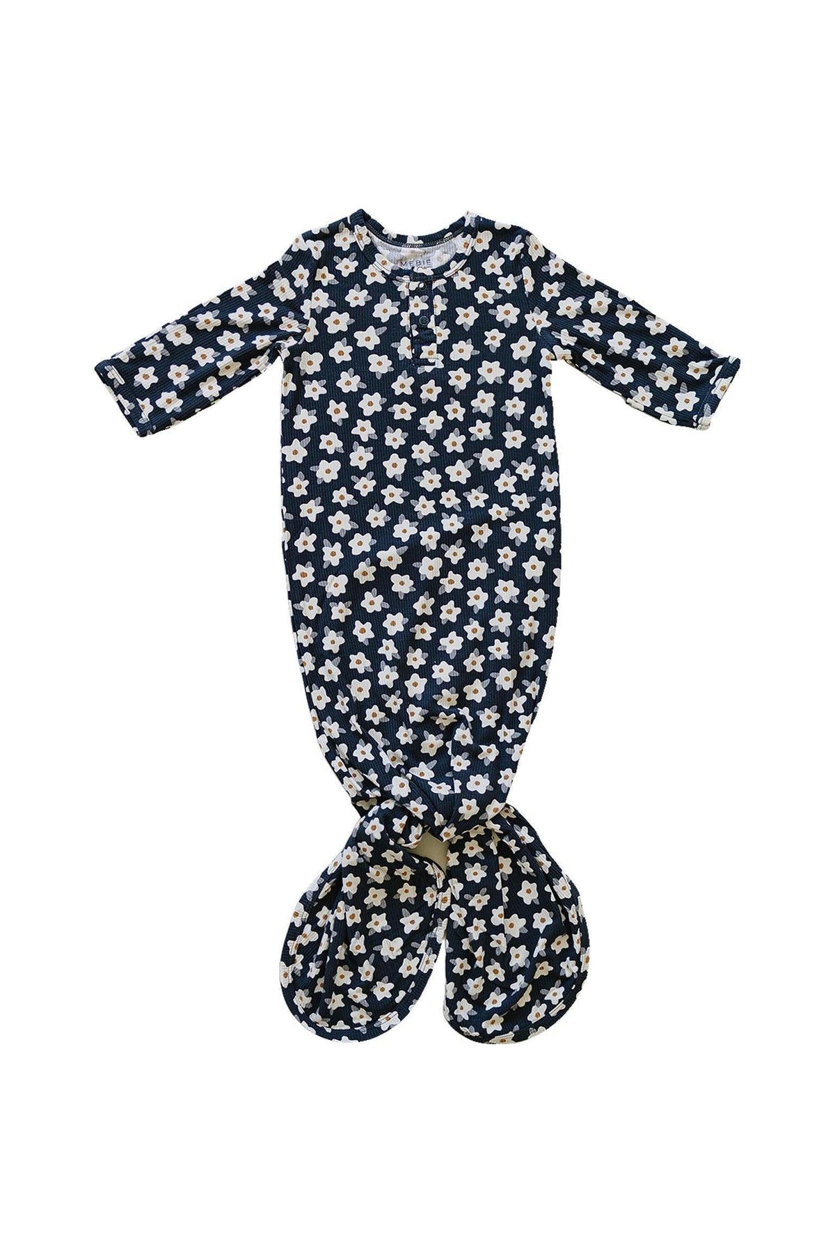 Navy Daisy Ribbed Knot Gown | Bamboo | Baby Essentials