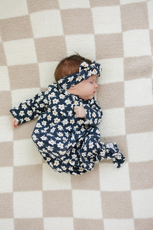 Navy Daisy Ribbed Knot Gown | Bamboo | Baby Essentials