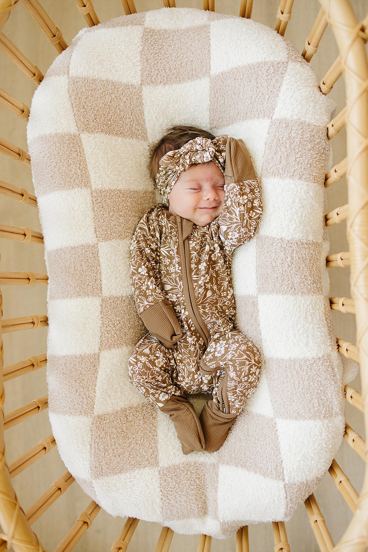 Mebie Baby Brown Floral Ribbed Zipper Pajama | Bamboo