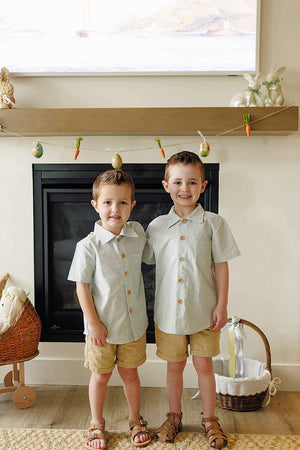 Boy Green Stripe Button Up Pocket Shirt | Cotton