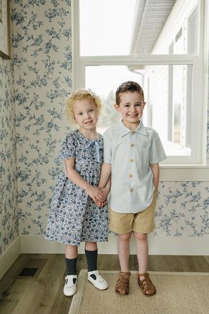 Girl Spring Floral Dress with Classic Peter Pan Collar | Cotton