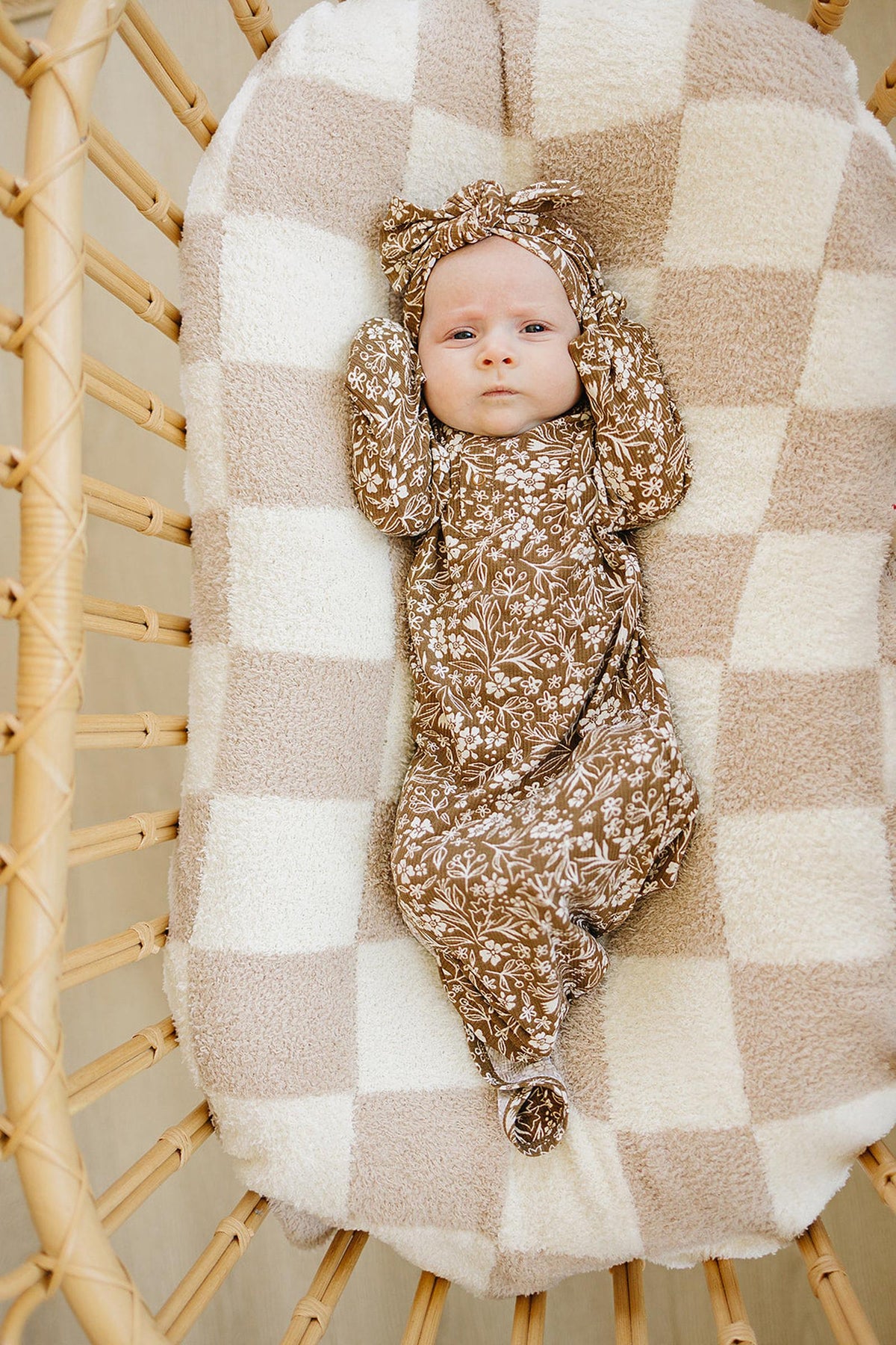 Brown Floral Ribbed Knot Gown |  Bamboo