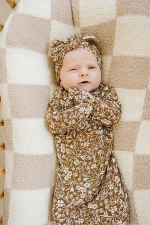 Brown Floral Ribbed Knot Gown |  Bamboo