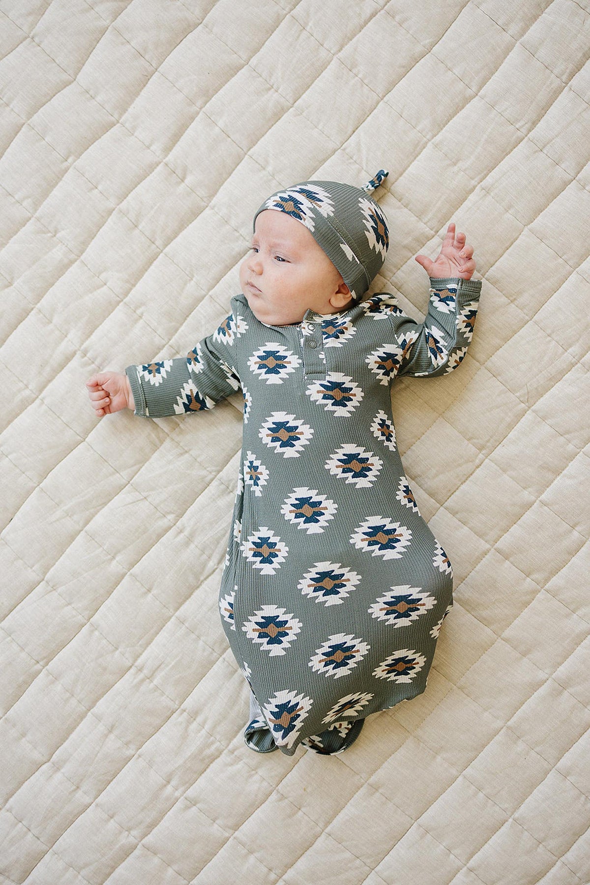 Southwest Aztec Ribbed Knot Gown | Bamboo | Rodeo Collection | Baby Essentials