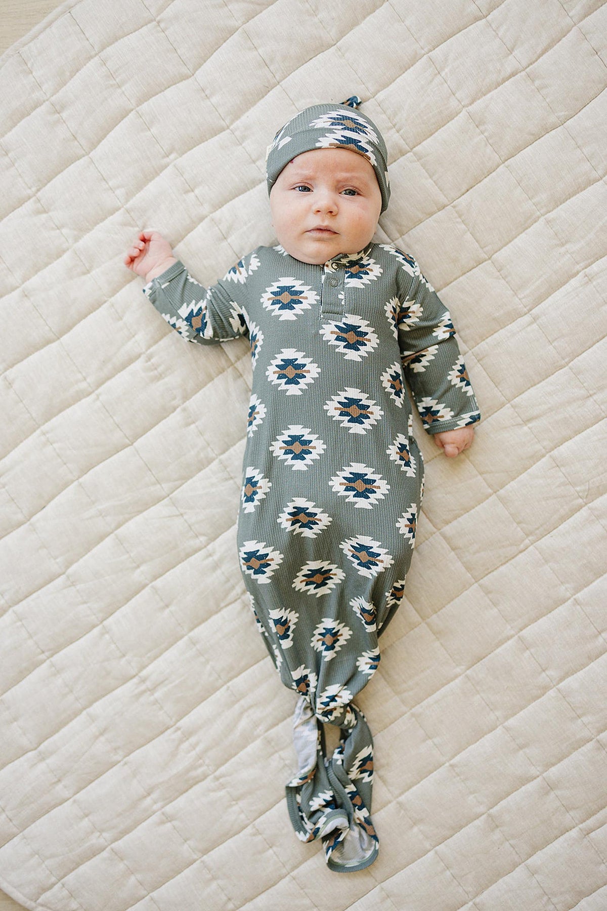 Southwest Aztec Ribbed Knot Gown | Bamboo | Rodeo Collection | Baby Essentials