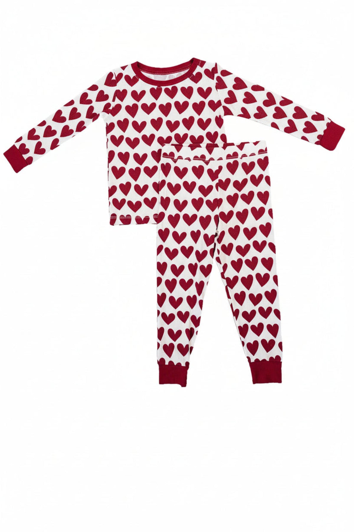 Mebie Baby Hearts Ribbed Cozy Pajama Set for Kids, Bamboo, Red, Baby, Toddler & Kids