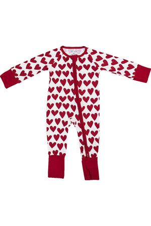 Mebie Baby Hearts Ribbed Zipper Pajama, Bamboo, Red, NB-18M, Gender Neutral, Baby