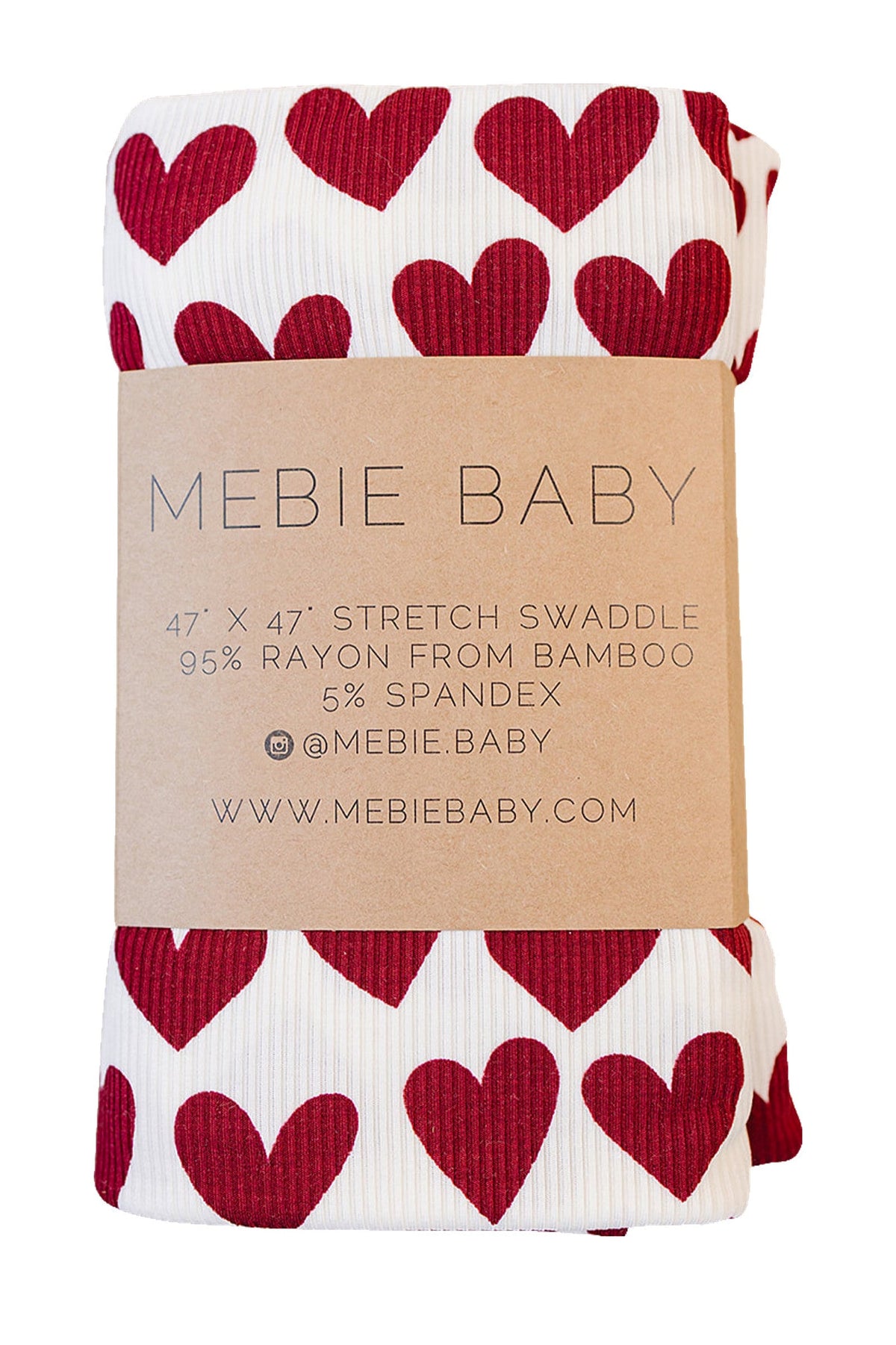 Mebie Baby Hearts Ribbed Stretch Swaddle Blanket for Babies, Bamboo, Red, Gender Neutral, Baby