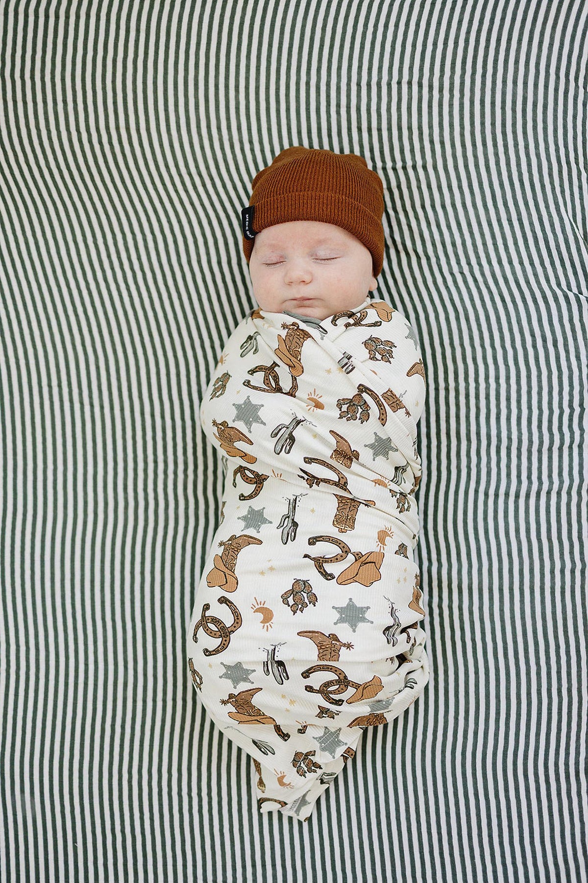 Mebie Baby Outlaw Cowboy Ribbed Stretch Swaddle | Rodeo Collection | Bamboo | Baby Essentials