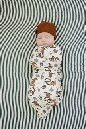 Mebie Baby Outlaw Cowboy Ribbed Stretch Swaddle | Rodeo Collection | Bamboo | Baby Essentials