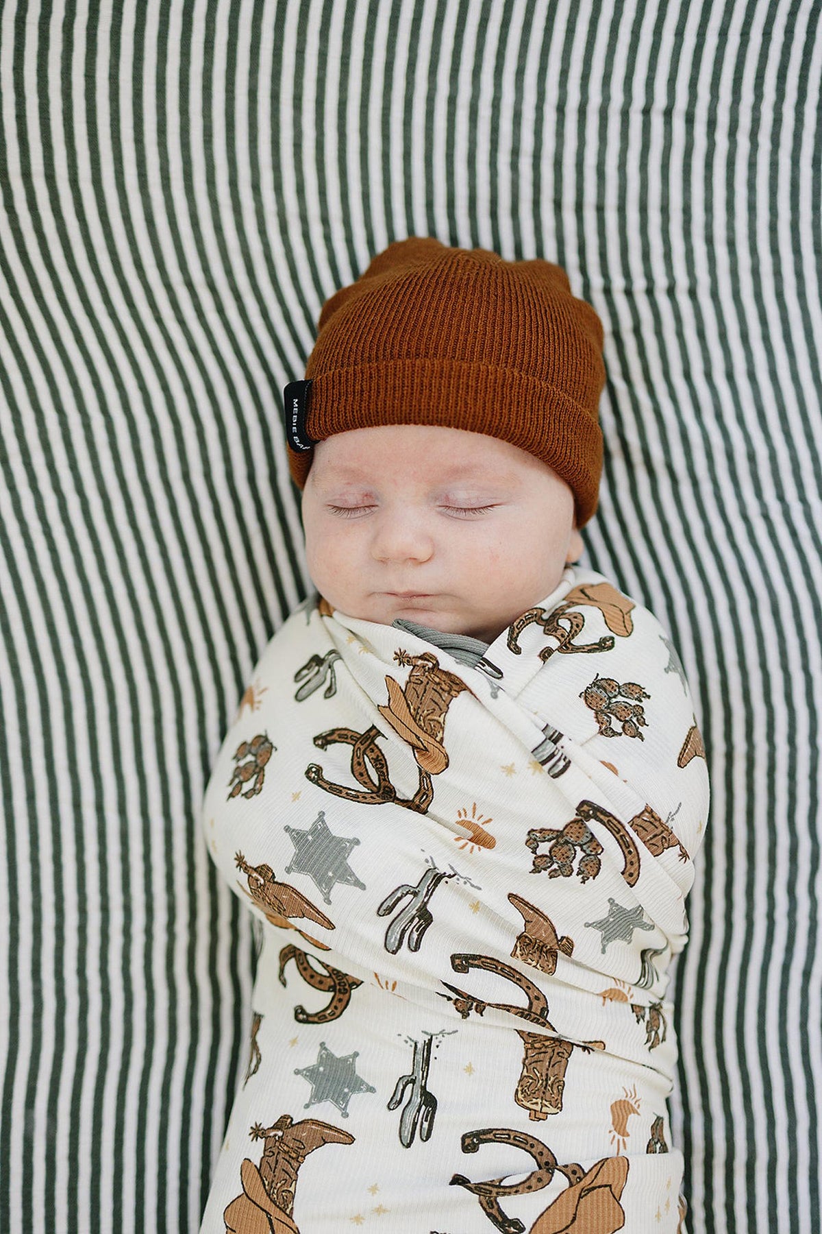 Mebie Baby Outlaw Cowboy Ribbed Stretch Swaddle | Rodeo Collection | Bamboo | Baby Essentials