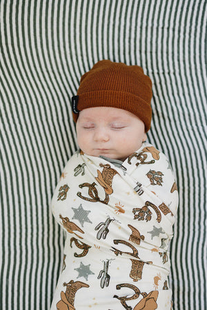 Mebie Baby Outlaw Cowboy Ribbed Stretch Swaddle | Rodeo Collection | Bamboo | Baby Essentials