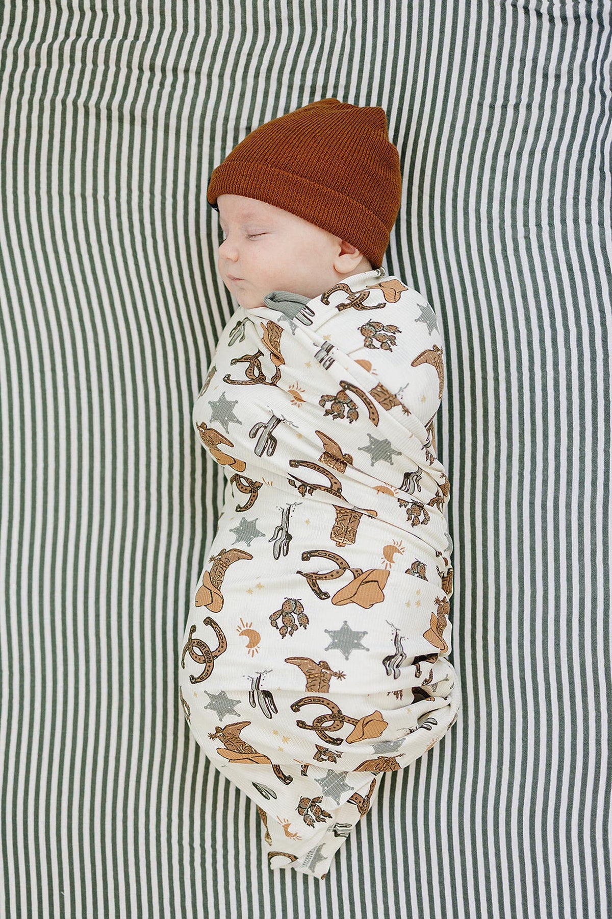 Mebie Baby Outlaw Cowboy Ribbed Stretch Swaddle | Rodeo Collection | Bamboo | Baby Essentials