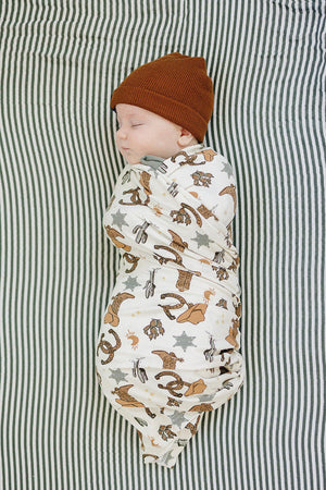 Mebie Baby Outlaw Cowboy Ribbed Stretch Swaddle | Rodeo Collection | Bamboo | Baby Essentials