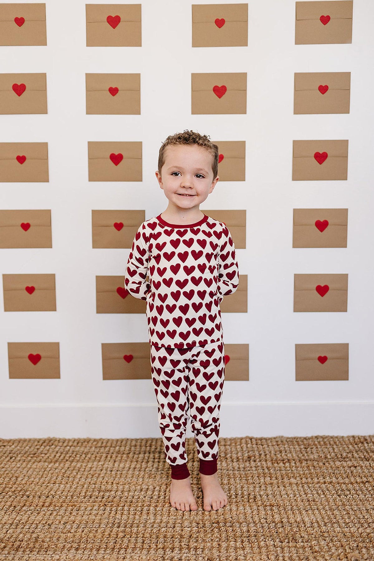 Mebie Baby Hearts Ribbed Cozy Pajama Set for Kids, Bamboo, Red, Baby, Toddler & Kids