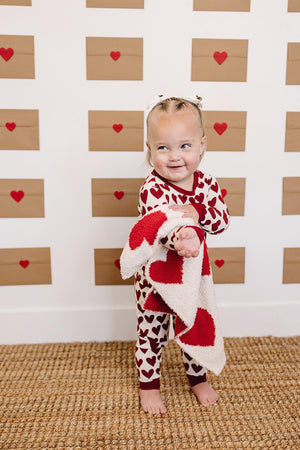 Mebie Baby Hearts Ribbed Cozy Pajama Set for Kids, Bamboo, Red, Baby, Toddler & Kids