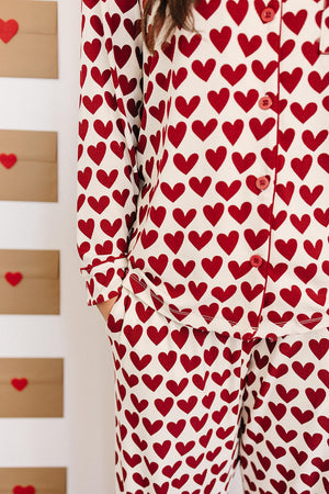 Mebie Baby Adult Hearts Pajama Set, Bamboo, Red