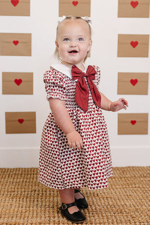Mebie Baby Heart Bow Dress for Girls, 100% Cotton, Red, Baby - Kids