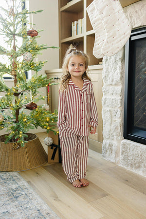 Red Stripes Collared Pajama Set | Bamboo