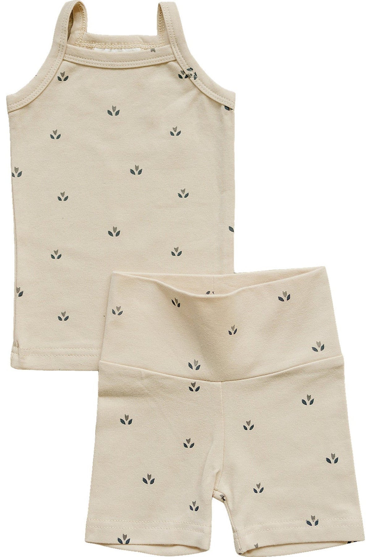 Mebie Baby  Cream Tulips Tank + Biker Shorts Set | Cotton