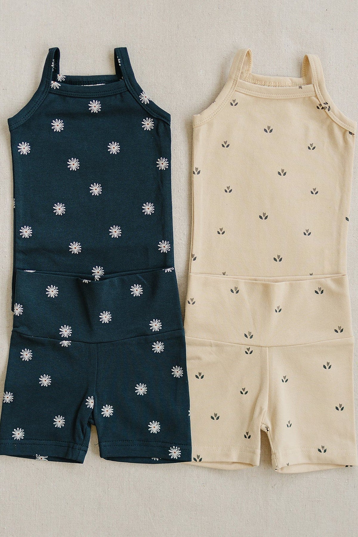 Mebie Baby  Cream Tulips Tank + Biker Shorts Set | Cotton