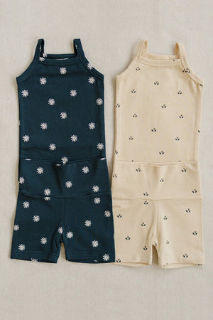 Girl Navy Daisies Tank + Biker Shorts Set | Cotton