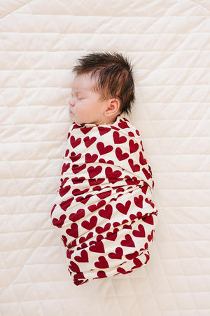 Mebie Baby Hearts Ribbed Stretch Swaddle Blanket for Babies, Bamboo, Red, Gender Neutral, Baby