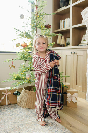 Red Stripes Collared Pajama Set | Bamboo