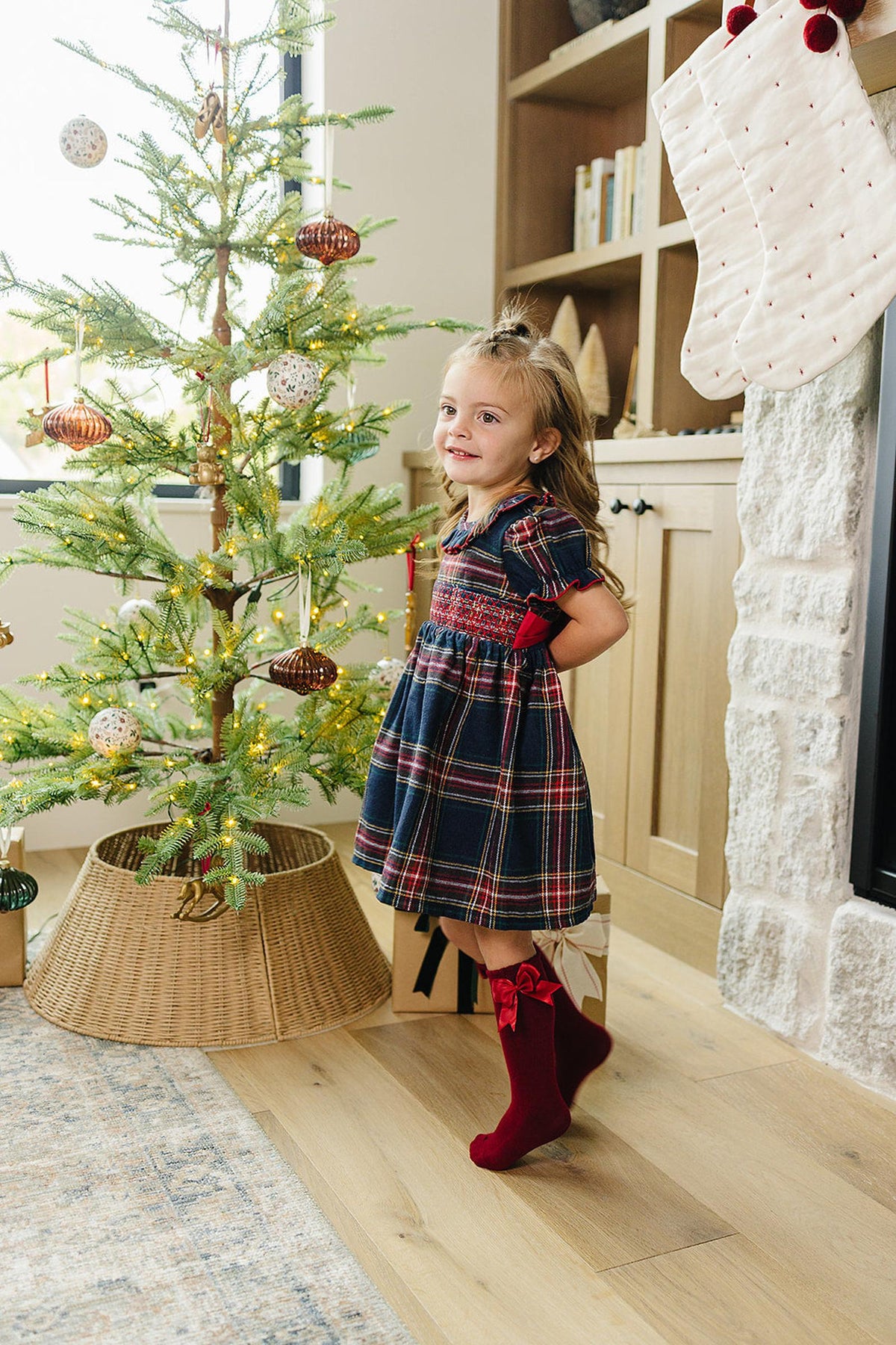 Christmas Plaid Smocked Dress with Classic Collar | Cotton