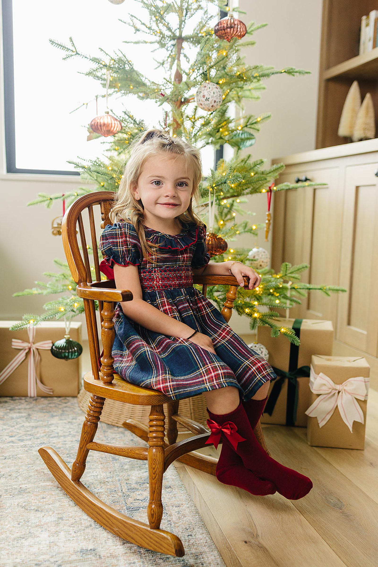 Christmas Plaid Smocked Dress with Classic Collar | Cotton