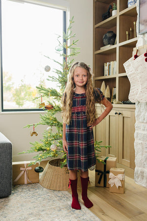 Christmas Plaid Smocked Dress with Classic Collar | Cotton