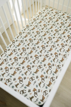 Outlaw Cowboy Muslin Crib Sheet | 100% Cotton | Rodeo Collection | Neutral Colors