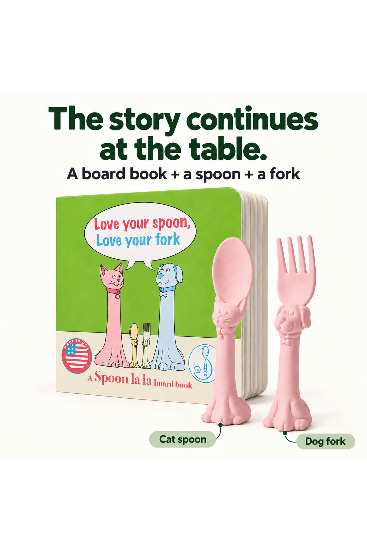 Spoon la la Toddler Spoon & Fork + Board Book Gift Set