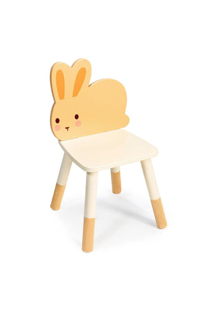 Childs chair with a bunny-shaped backrest, featuring cream and light wood tones, suitable for toddler play spaces.