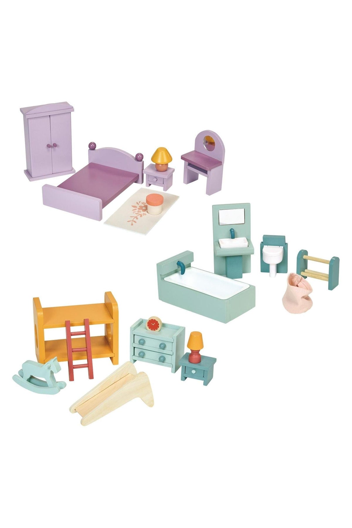Dollhouse Upstairs Furniture Bundle | Playroom | Bedroom | Bathroom Sets | Mentari Wooden Toys