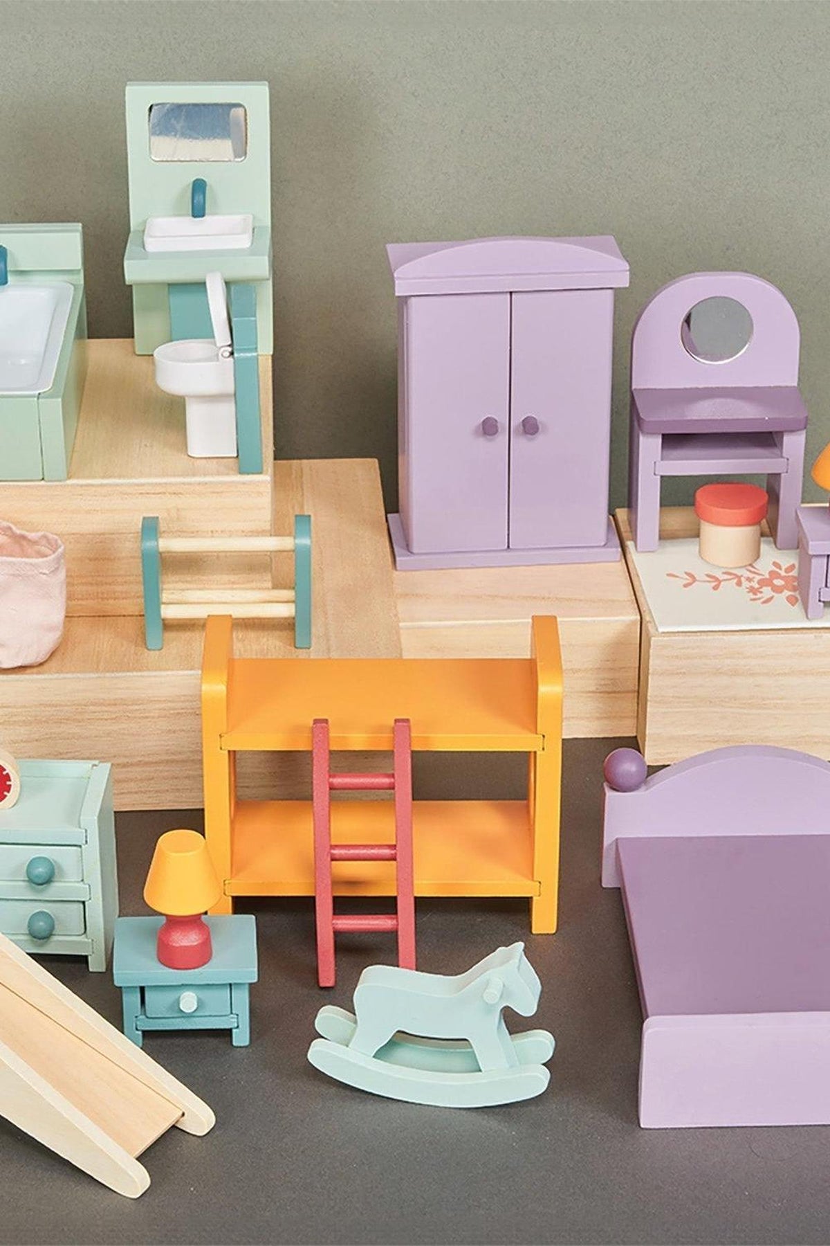 Dollhouse Upstairs Furniture Bundle | Playroom | Bedroom | Bathroom Sets | Mentari Wooden Toys