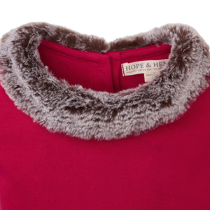 Organic Cotton Fit and Flare Ponte Baby Dress with Faux Fur, Red