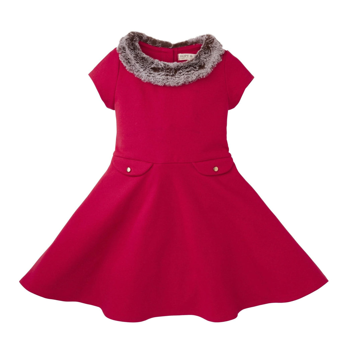 Organic Cotton Fit and Flare Ponte Baby Dress with Faux Fur, Red