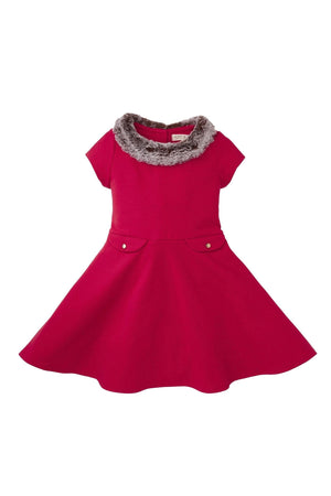 Organic Cotton Fit and Flare Ponte Baby Dress with Faux Fur, Red