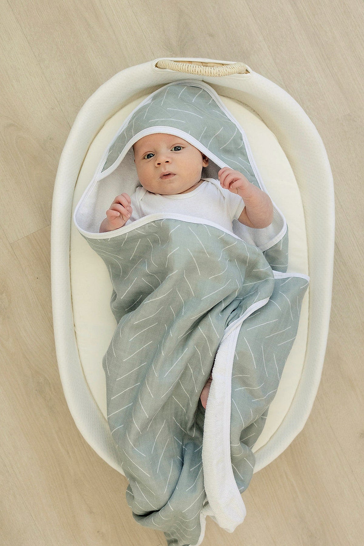 Mebie Baby  Desert Sage Muslin Hooded Towel | 100% Cotton | Baby Essentials