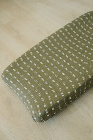 Olive Strokes Muslin Changing Pad Cover  | 100% Cotton | Baby Essentials